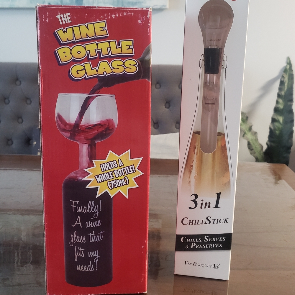 Wine bottle glass & 3 in 1 chill stick